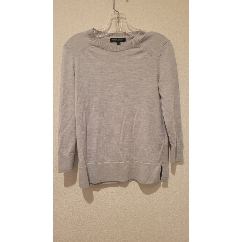 Banana Republic Extra Fine Merino Wool Sweater 3/4 Sleeves Heather Grey Small